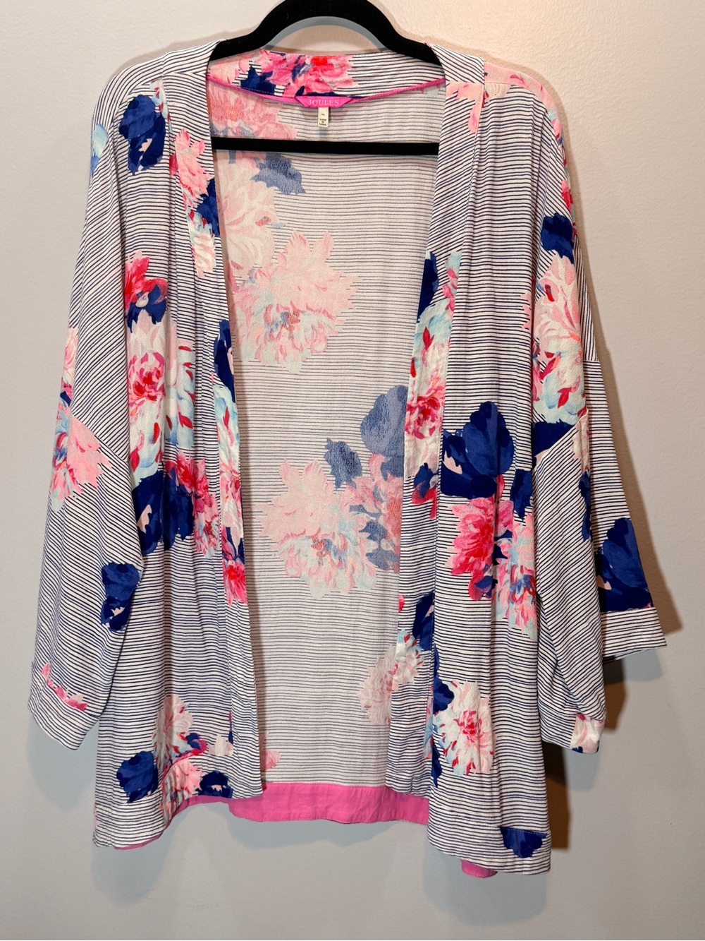 Joules Floral Stripe Open-Front Cardigan - Pink & Blue